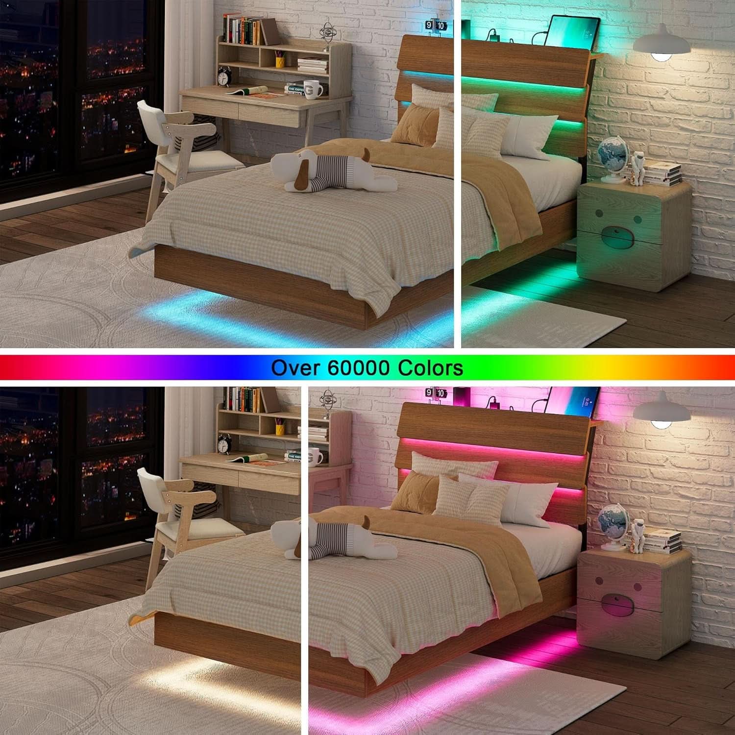 Twin Size Floating Bed Frame With RGB LED Lighting