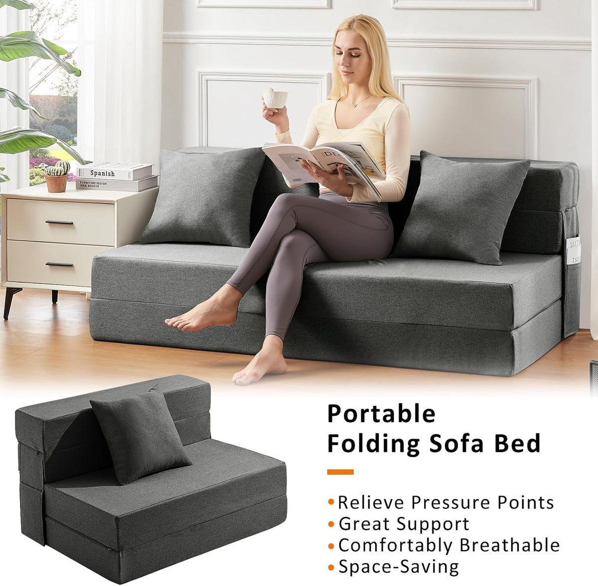 Twin Size Folding Sofa Bed with Memory Foam Comfort