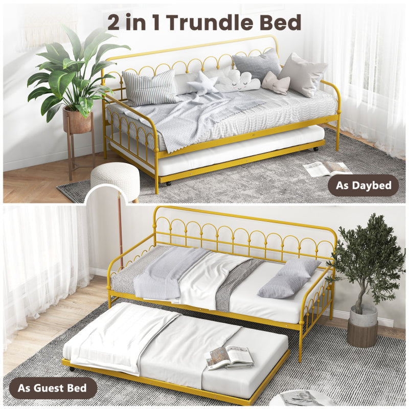 Twin Size Golden Daybed With Trundle And Lockable Wheels