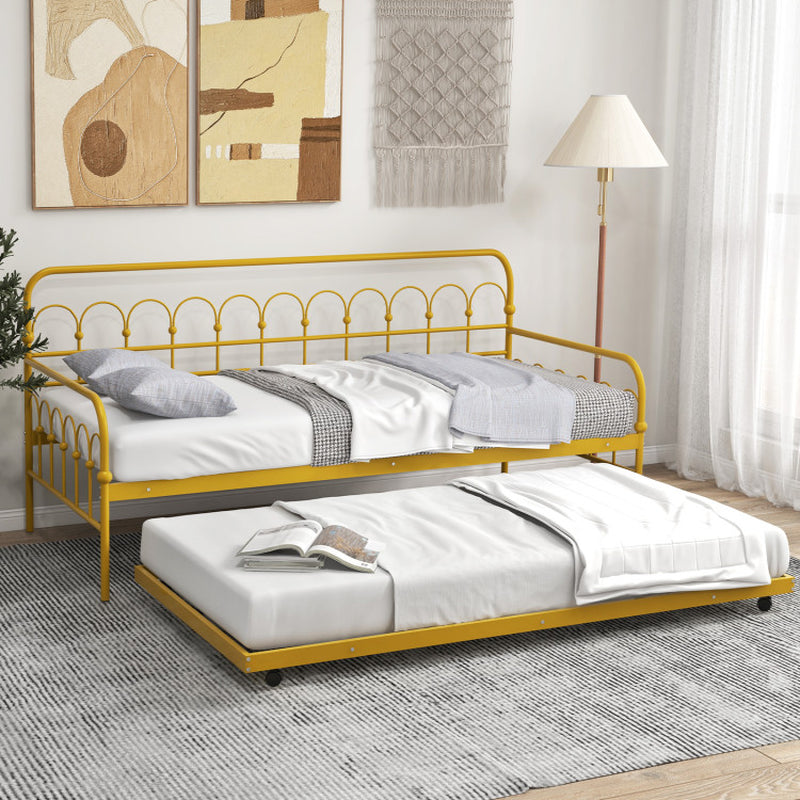Twin Size Golden Daybed With Trundle And Lockable Wheels