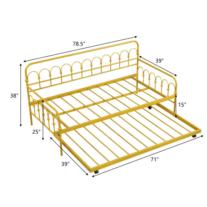 Twin Size Golden Daybed With Trundle And Lockable Wheels