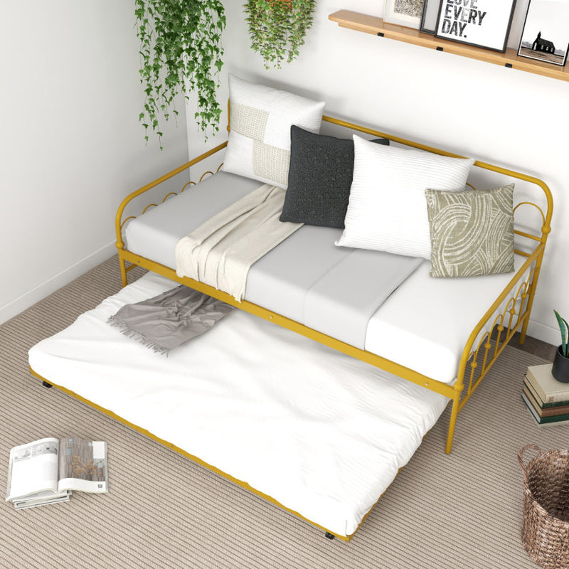 Twin Size Golden Daybed With Trundle And Lockable Wheels