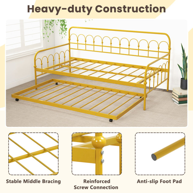 Twin Size Golden Daybed With Trundle And Lockable Wheels