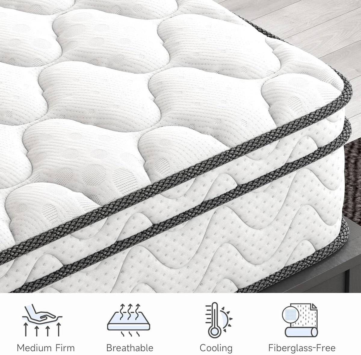 Twin Size Mattress 12Inch Fiberglass Free Memory Foam Hybrid