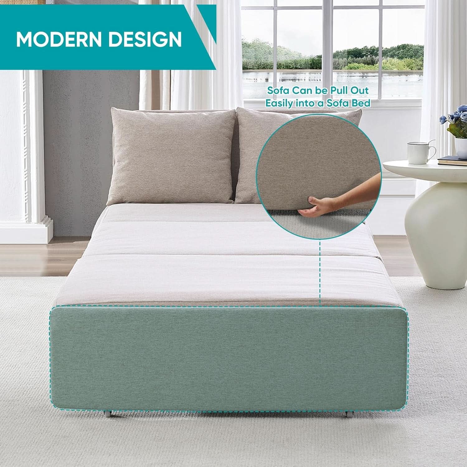 Twin Size Premium Convertible Sofa Bed Sleeper Beige