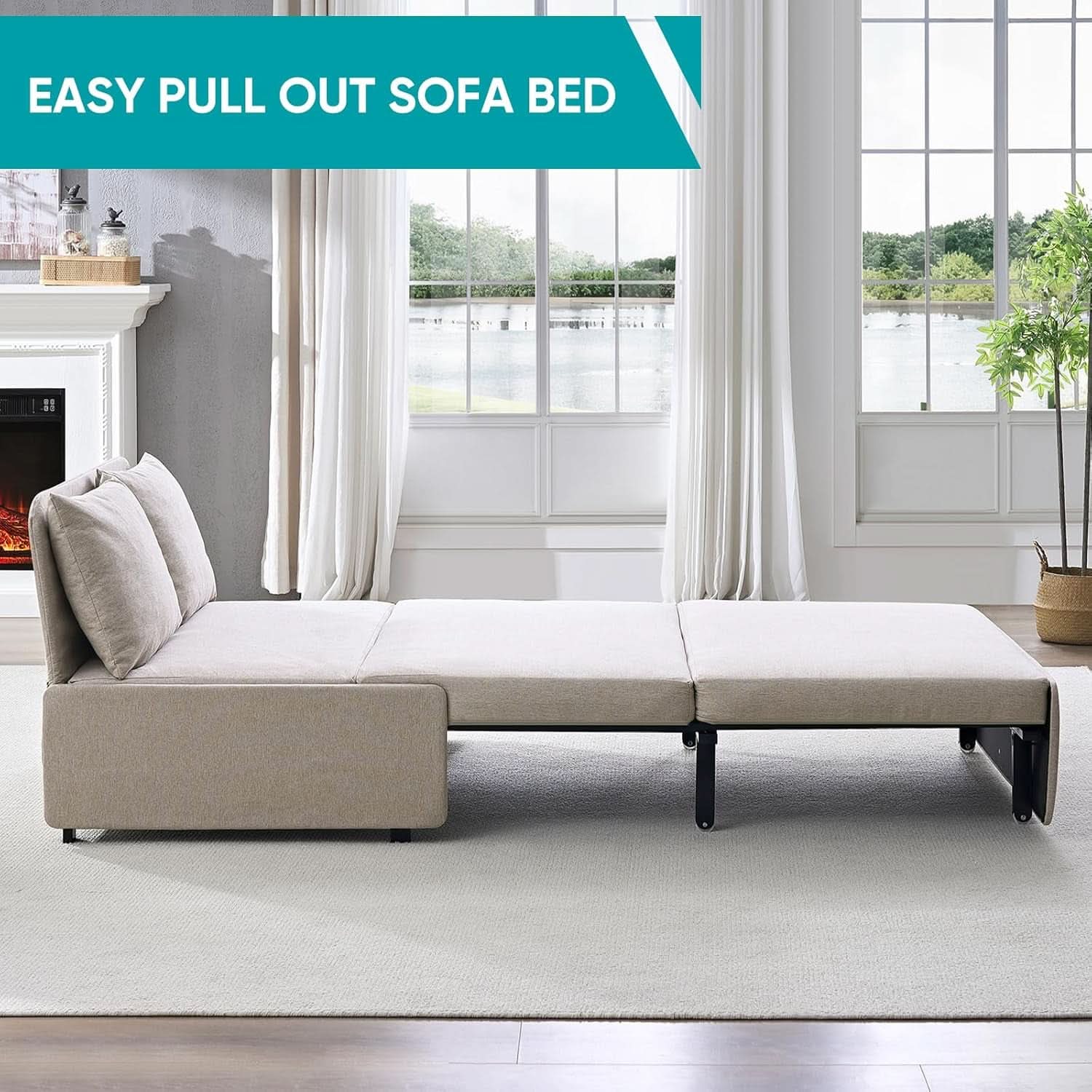 Twin Size Premium Convertible Sofa Bed Sleeper Beige