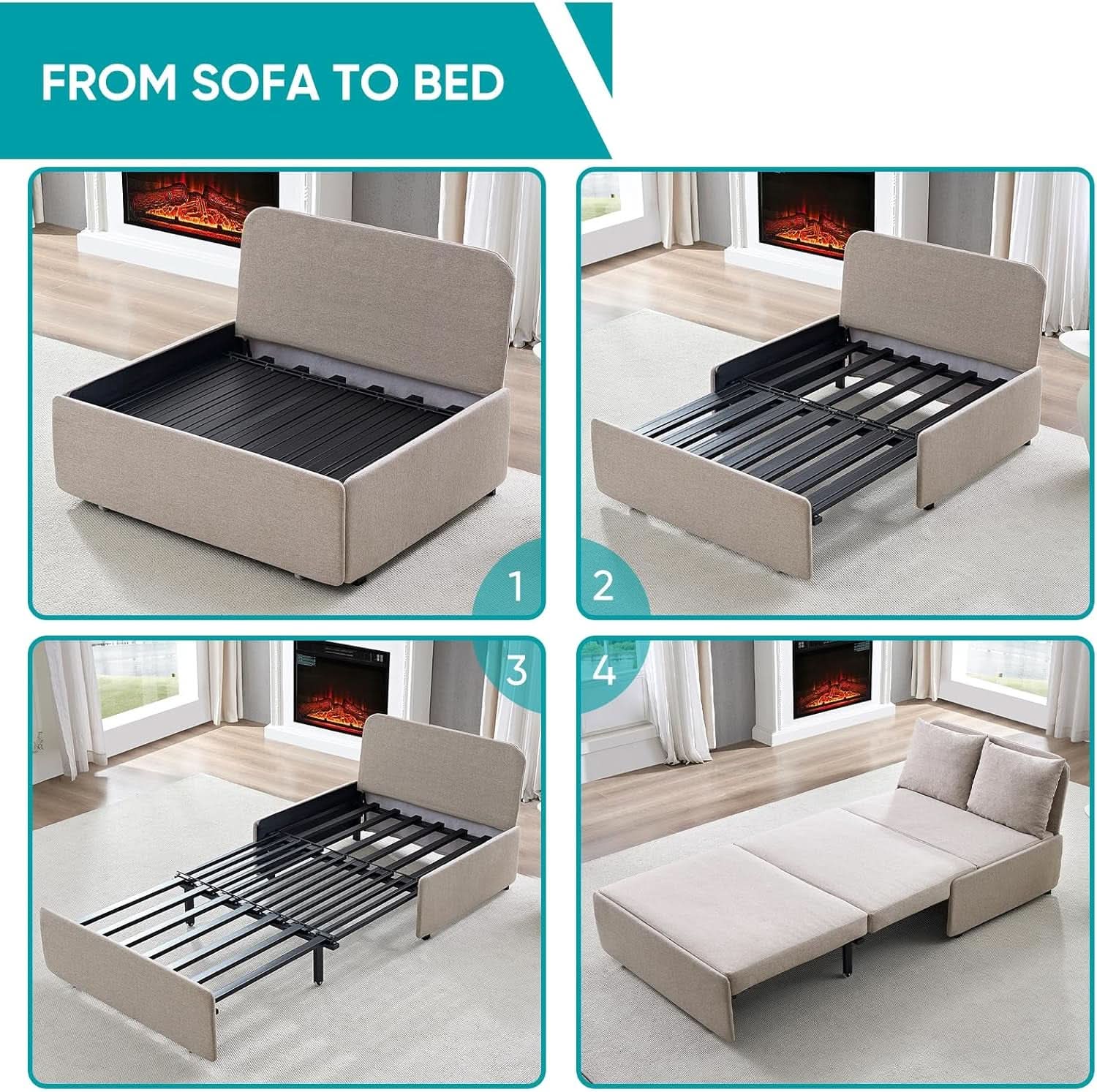 Twin Size Premium Convertible Sofa Bed Sleeper Beige