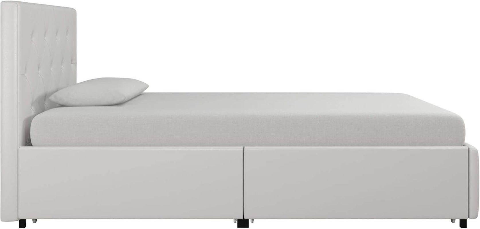 Twin Upholstered Platform Bed With Underbed Drawers White