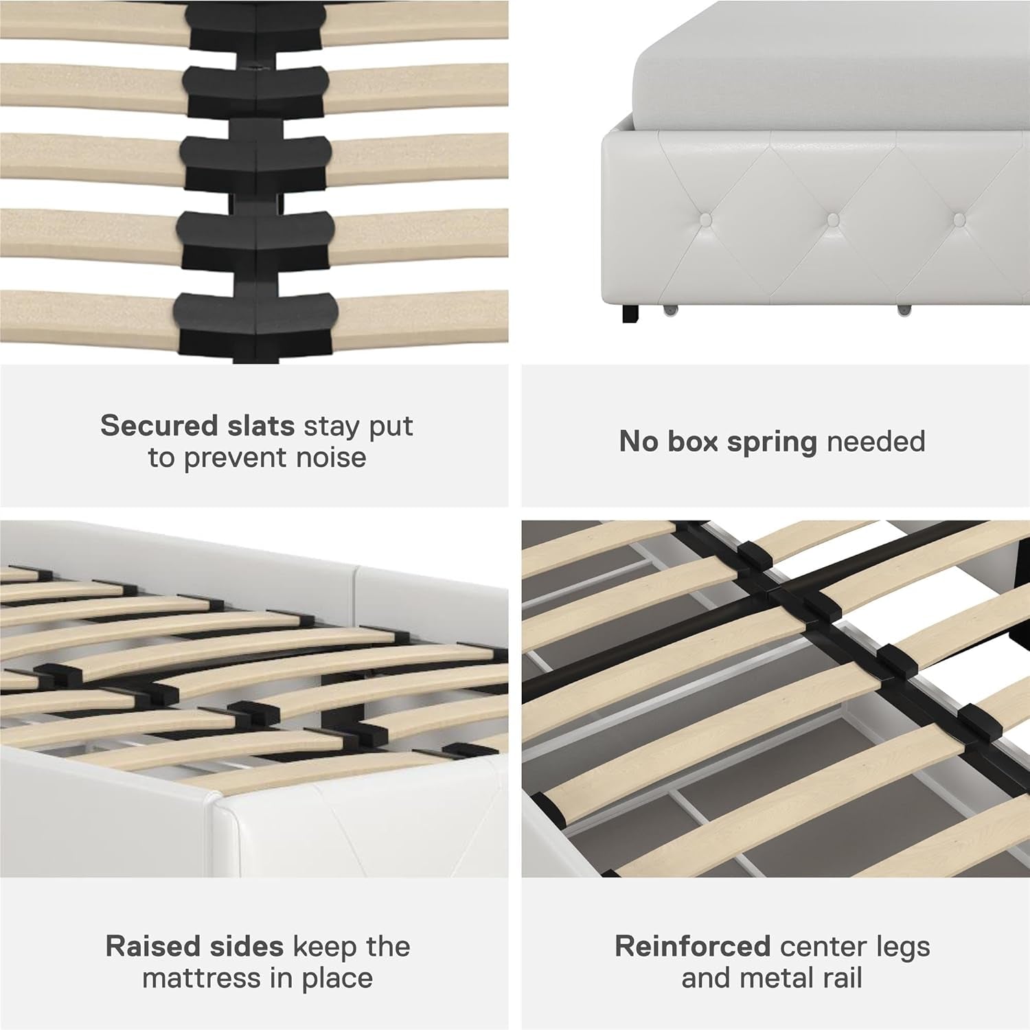 Twin Upholstered Platform Bed With Underbed Drawers White