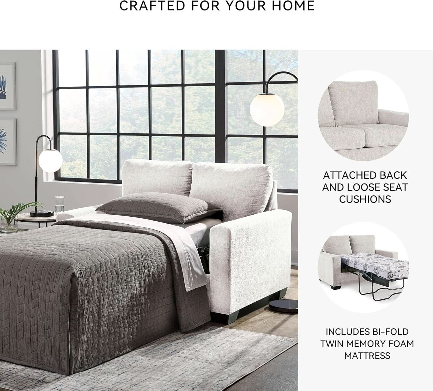 Twin White Premium Ultra Vision Memory Foam Sofa Sleeper