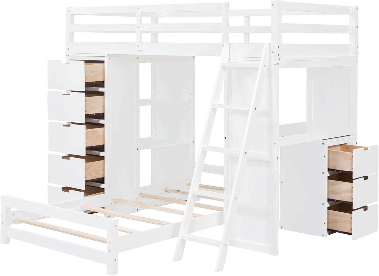 Twin Wood Bunk Bed With LED Light For Dorm Space Saving