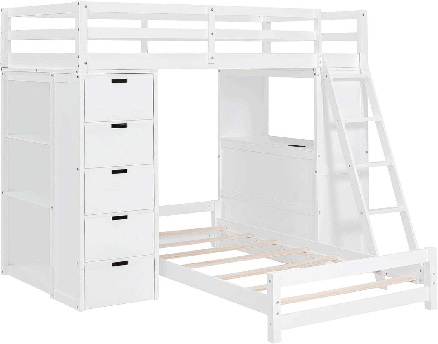 Twin Wood Bunk Bed With LED Light For Dorm Space Saving