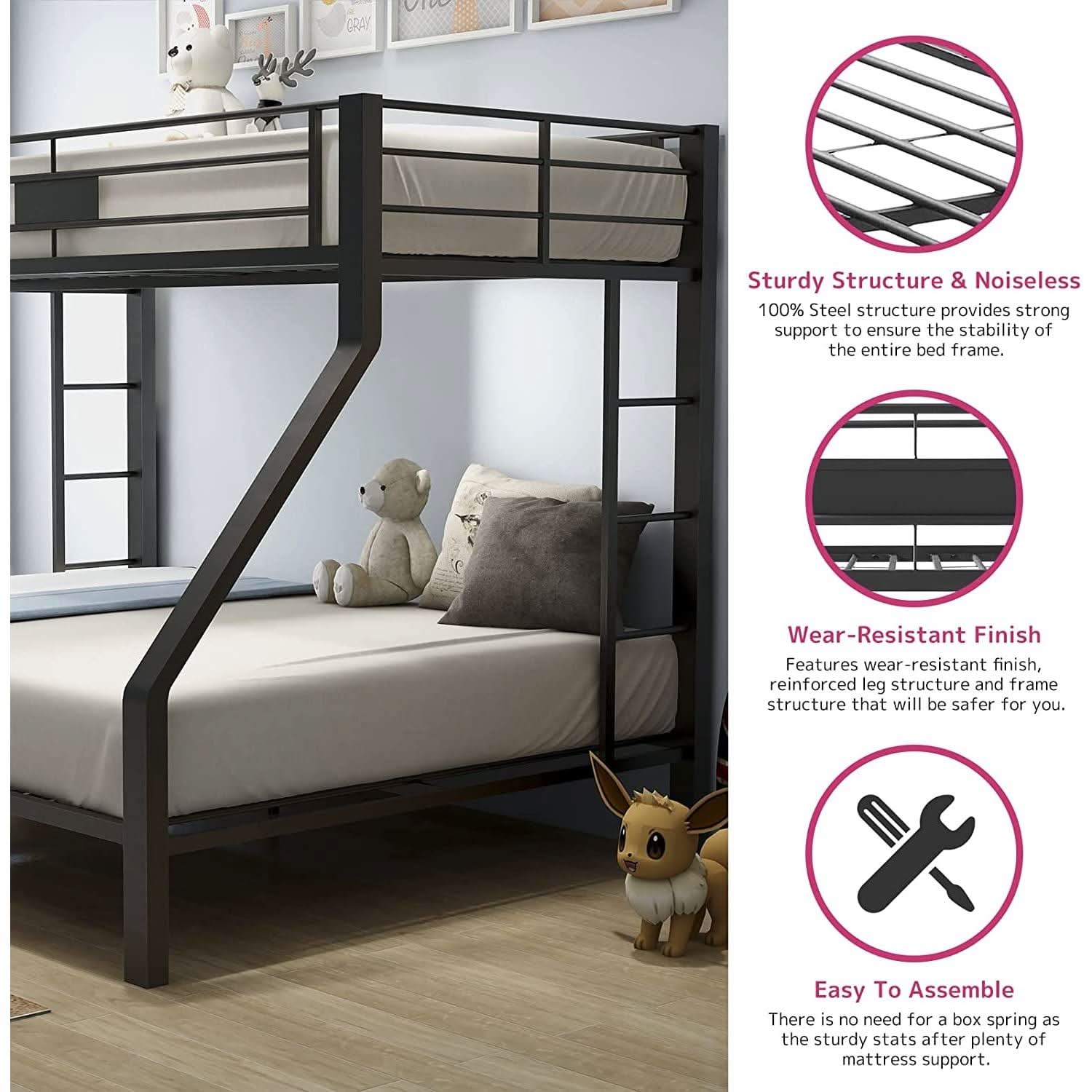 Twin XL Queen Bunk Bed In Sandy Black Finish Metal Slats