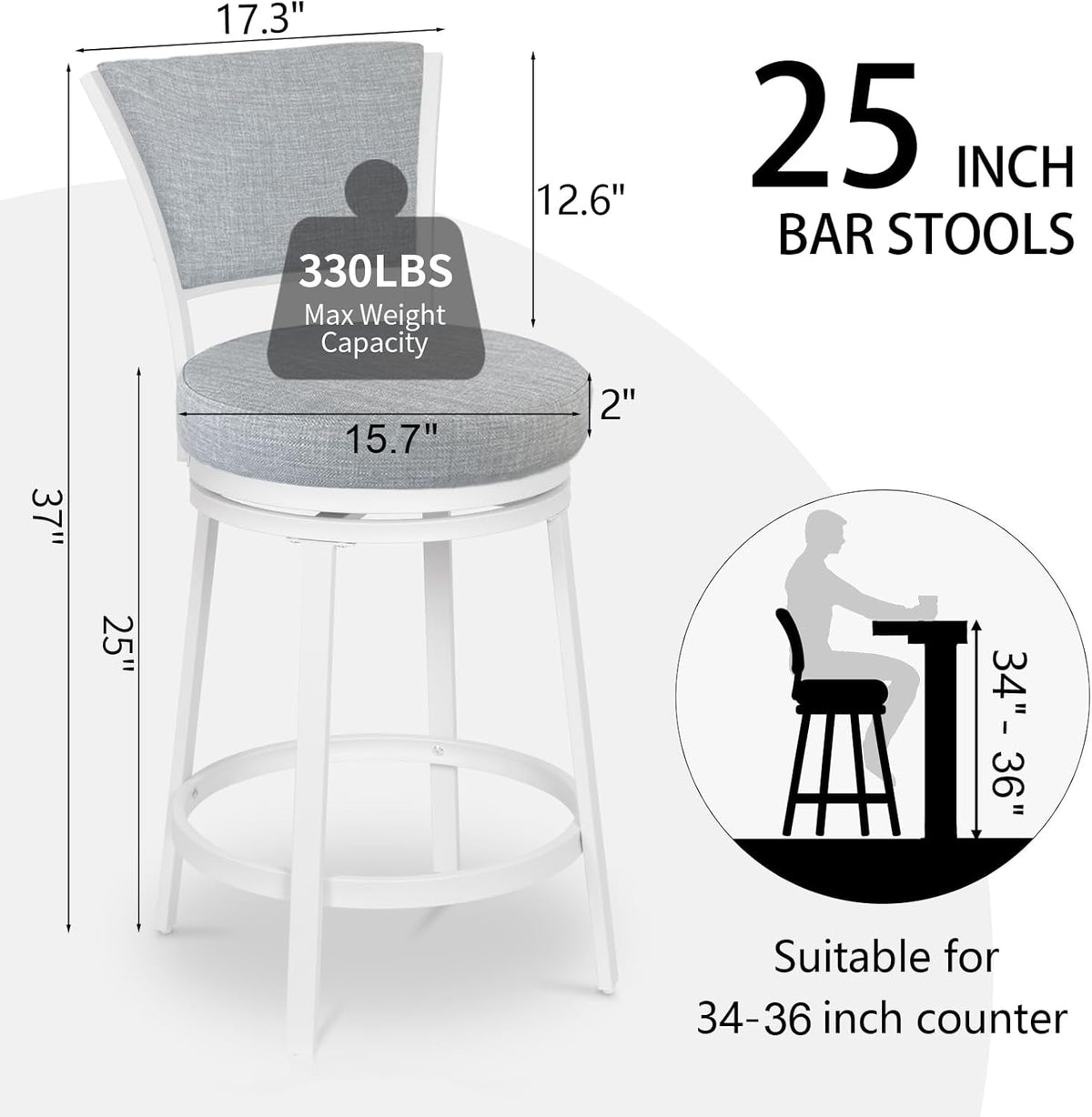 Two 25 Inch Metal Counter Height Bar Stools With Swivel