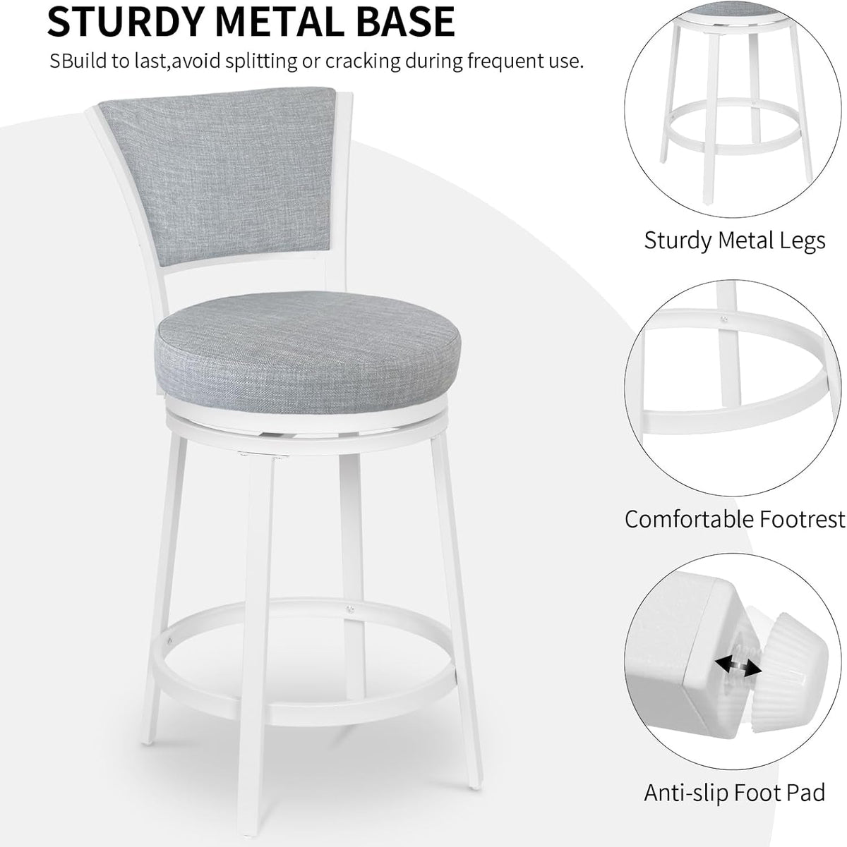 Two 25 Inch Metal Counter Height Bar Stools With Swivel