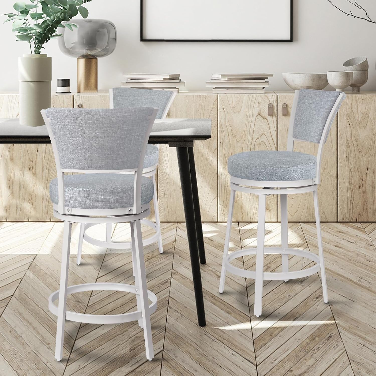 Two 25 Inch Metal Counter Height Bar Stools With Swivel