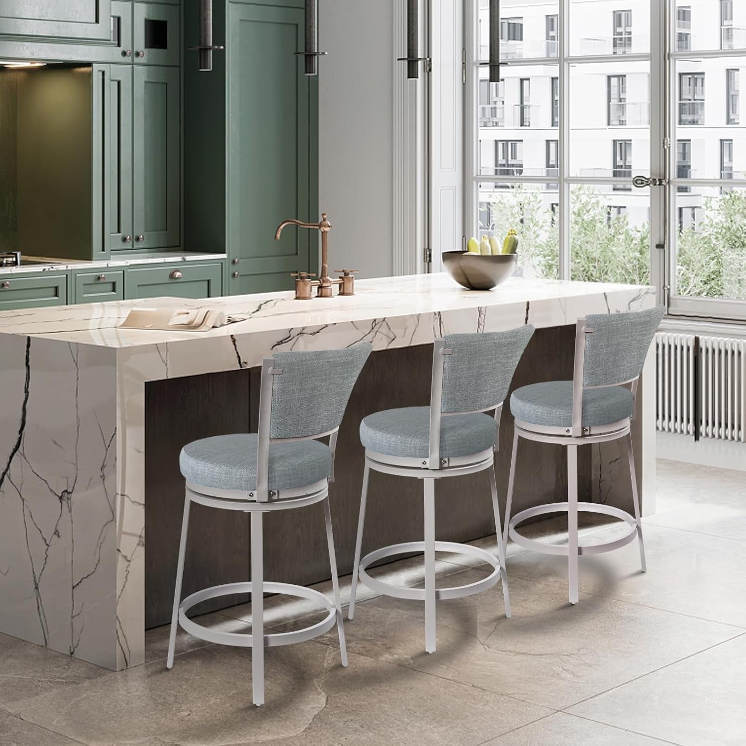 Two 25 Inch Metal Counter Height Bar Stools With Swivel