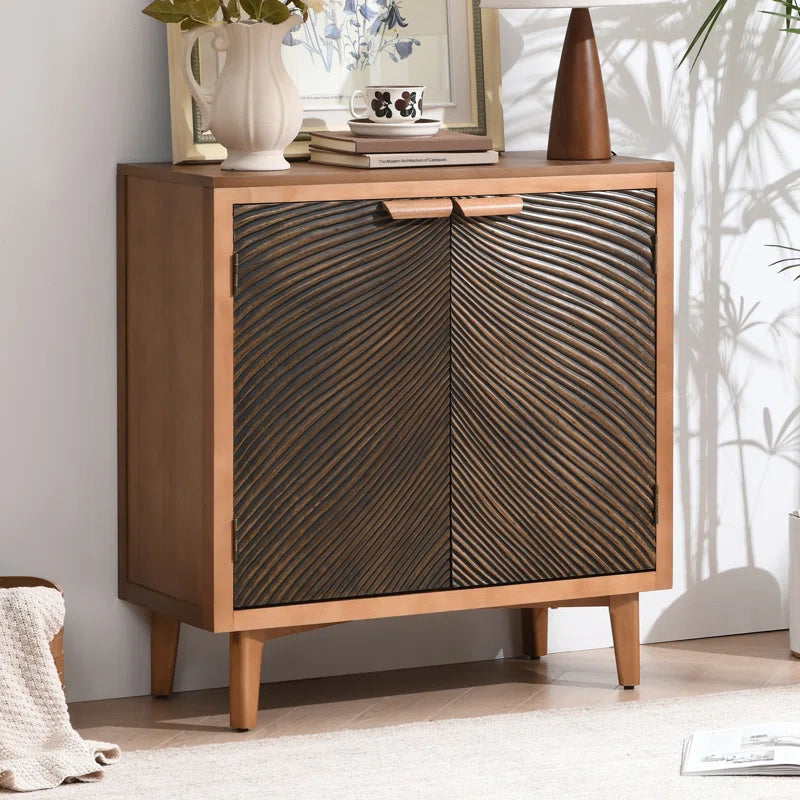 Two Door Vintage Storage Cabinet With Textured Wood Handles