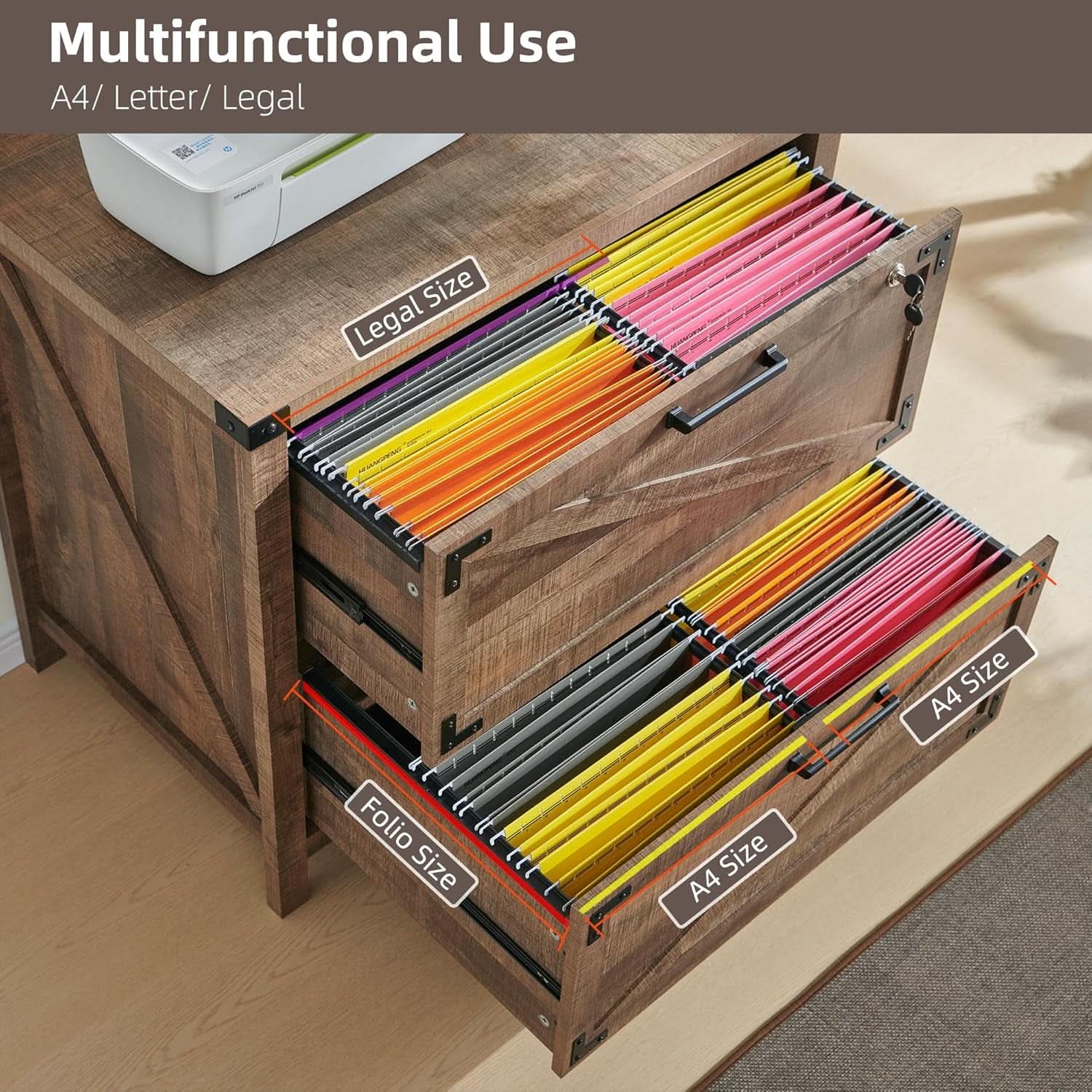 Two Drawer Farmhouse Filing Cabinet For Home Office Durable Engineered Wood Storage