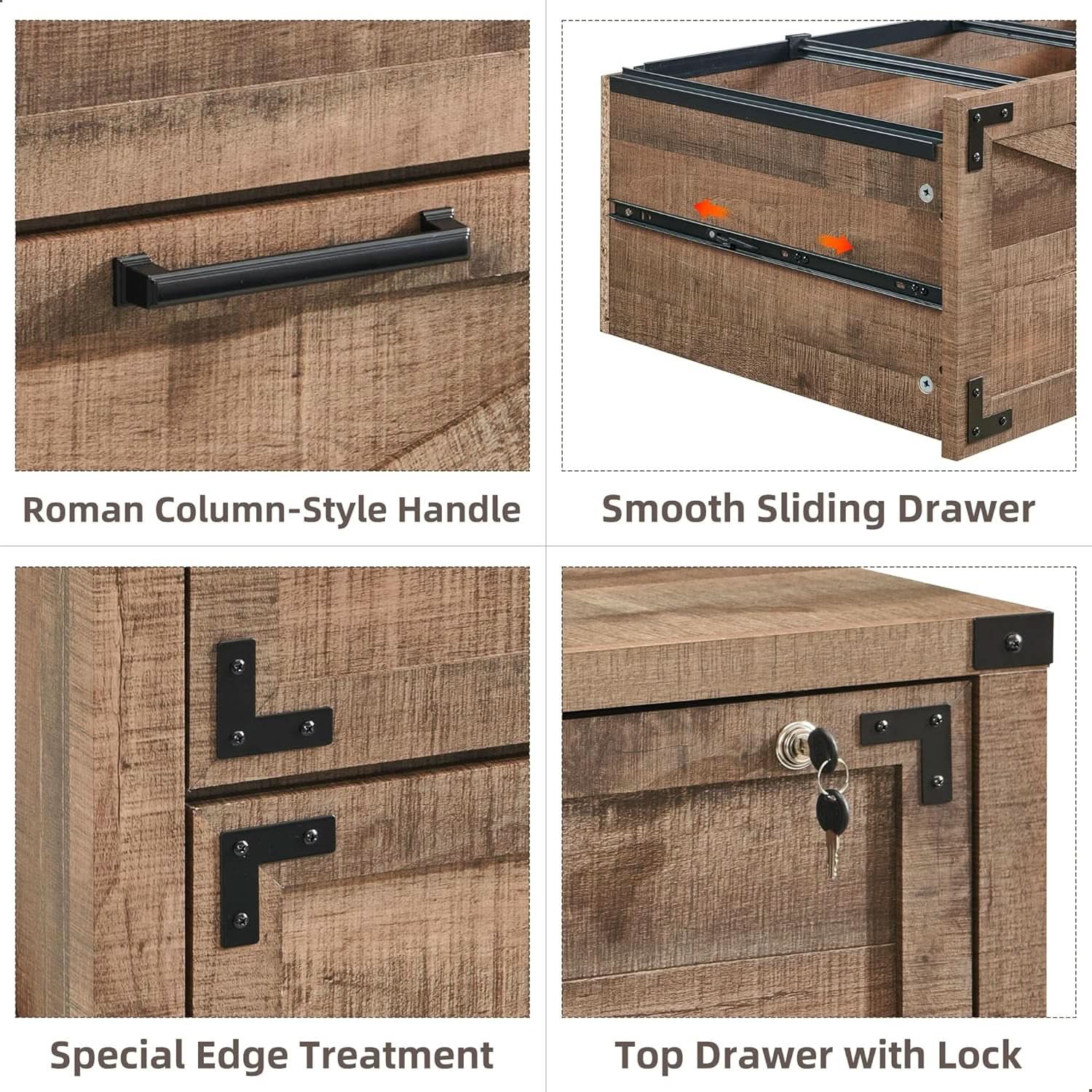 Two Drawer Farmhouse Filing Cabinet For Home Office Durable Engineered Wood Storage