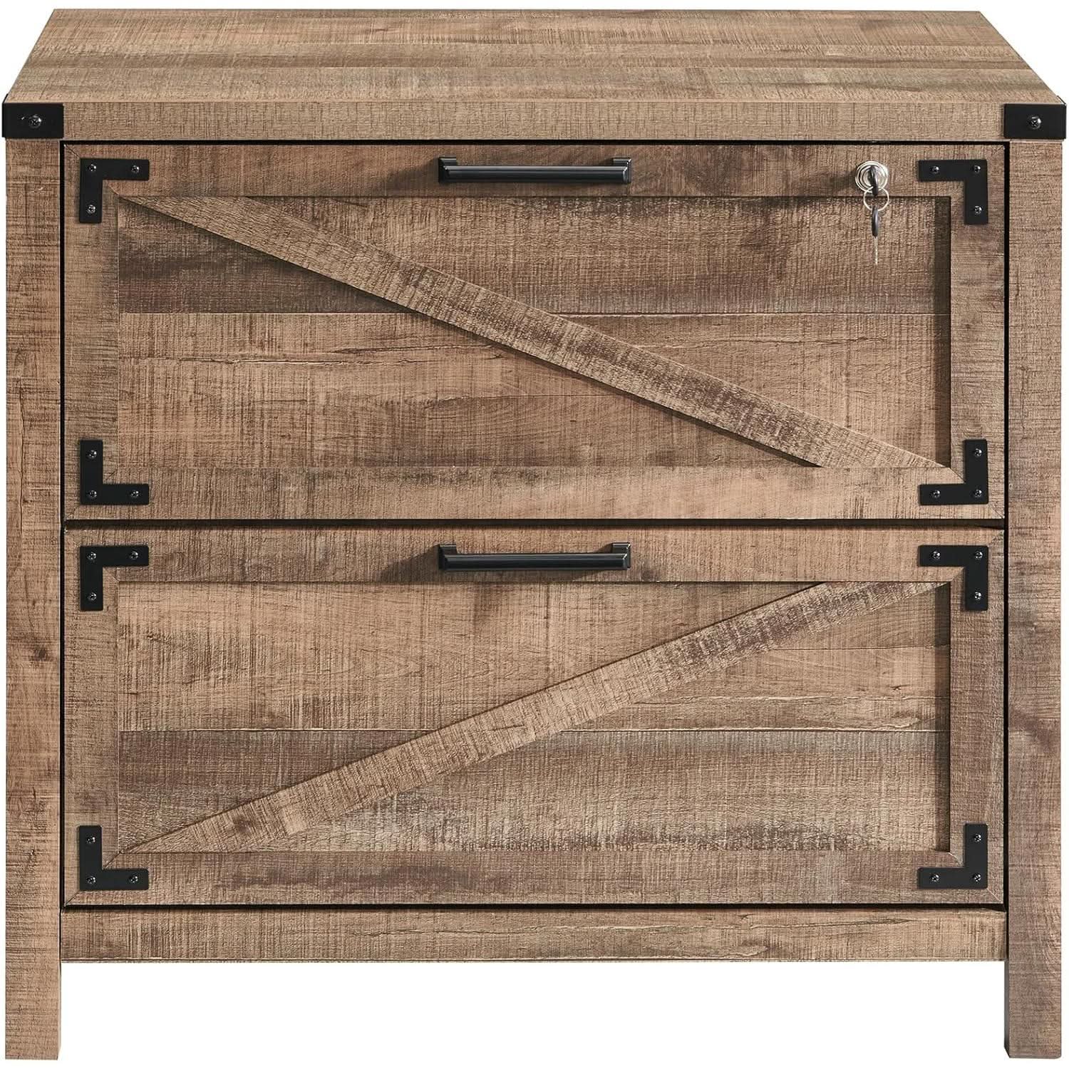 Two Drawer Farmhouse Filing Cabinet For Home Office Durable Engineered Wood Storage