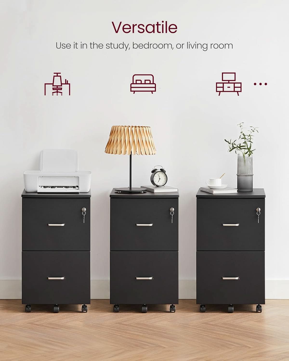 Two Drawer File Cabinet For Home Office A4 Size Black Honey Finish Space Saving Design