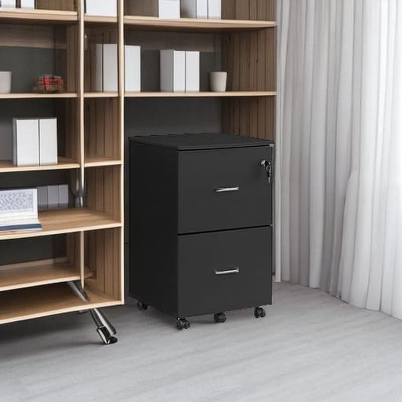 Two Drawer File Cabinet For Home Office A4 Size Black Honey Finish Space Saving Design
