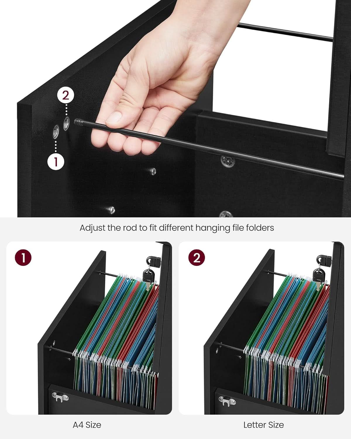 Two Drawer File Cabinet For Home Office A4 Size Black Honey Finish Space Saving Design