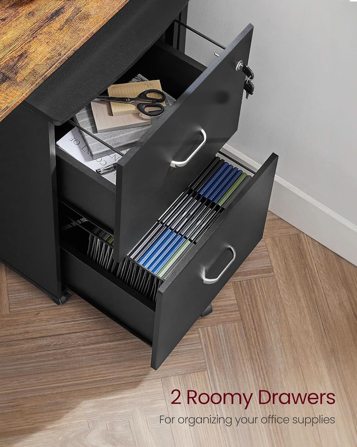 Two Drawer File Cabinet For Home Office A4 Size Black Honey Finish Space Saving Design