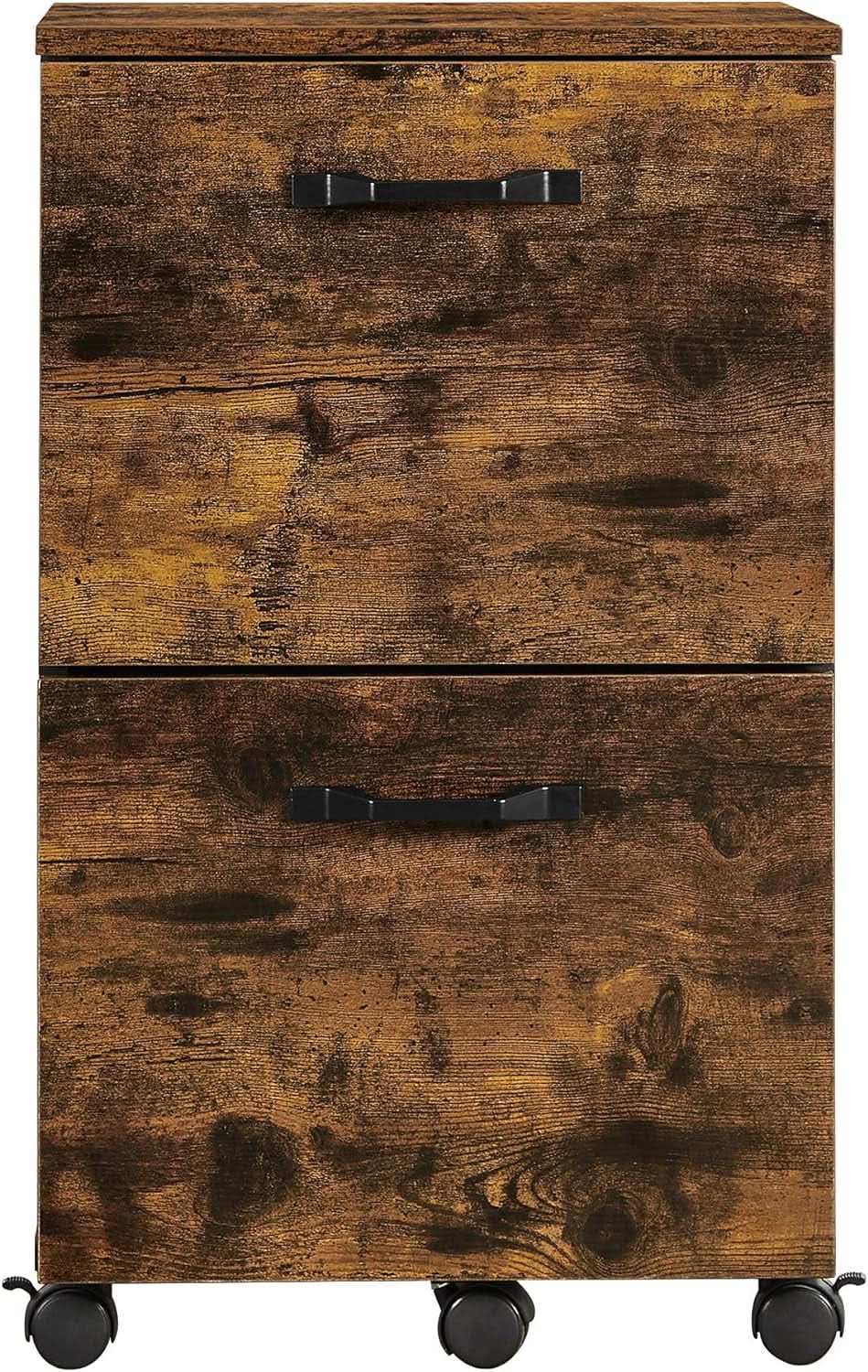 Two Drawer File Cabinet For Home Office Rolling Rustic Brown And Black Fits A4 And Letter Files