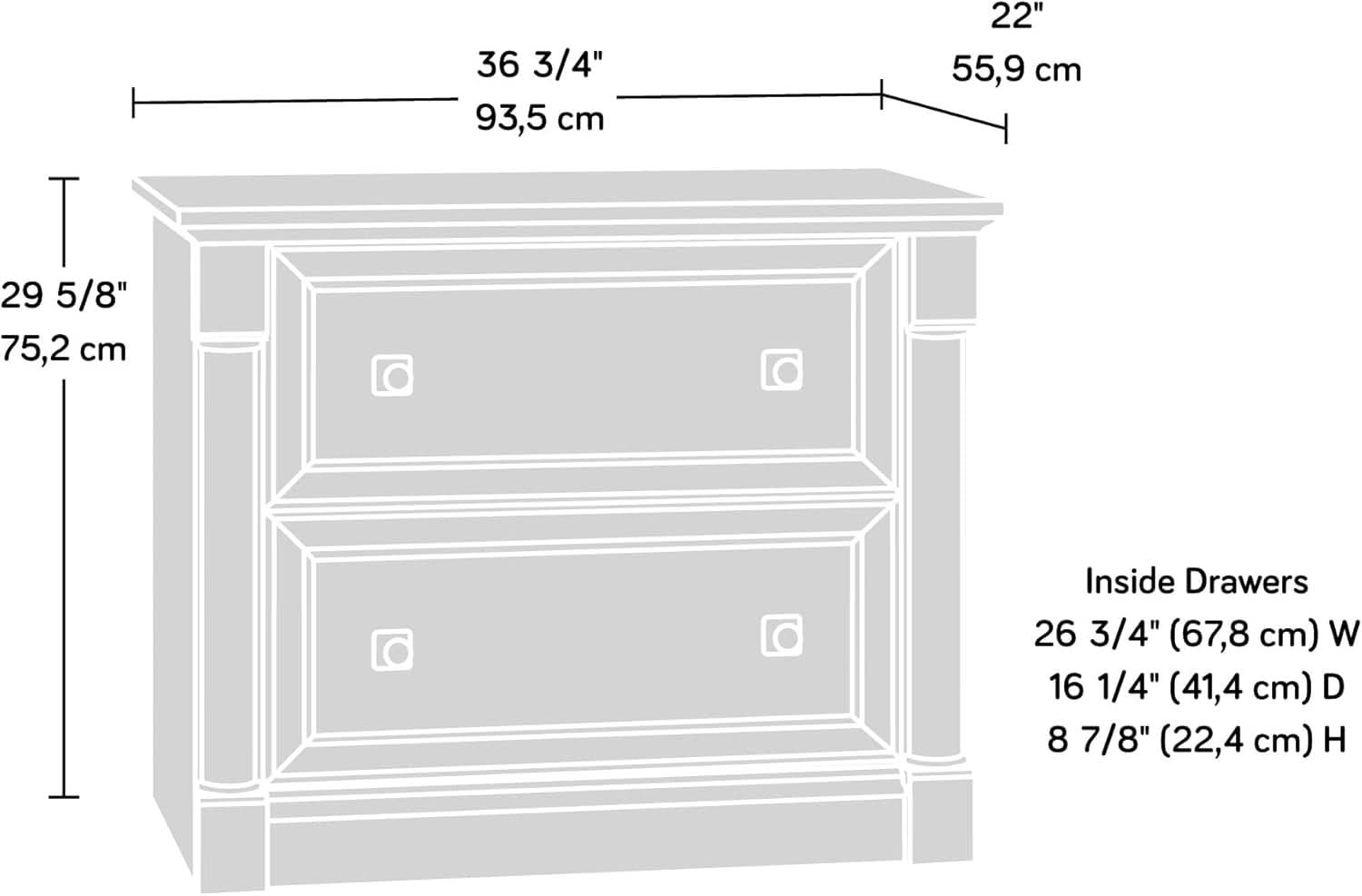 Two Drawer File Cabinet In Glacier Oak With Interlocking Drawers