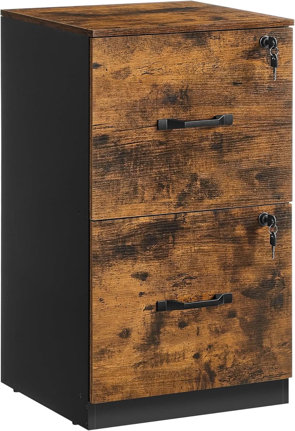 Two Drawer File Cabinet With Lock Printer Stand For A4 And Letter Size Files Rustic Brown And Black