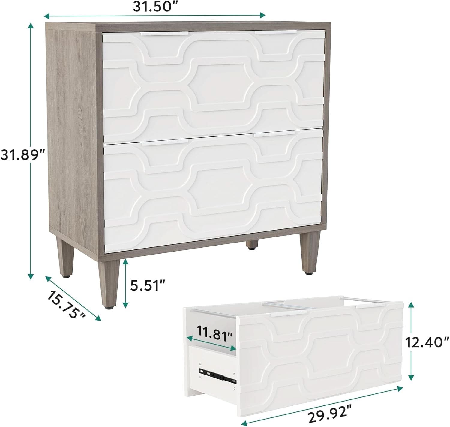 Two Drawer Lateral File Cabinet White And Gray For A4 Letter Legal Size Files Printer Stand