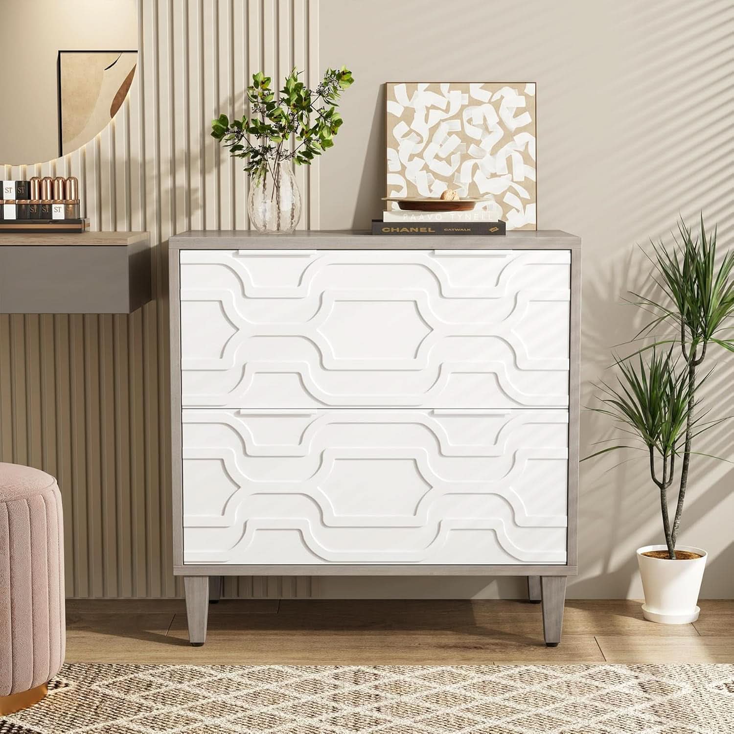 Two Drawer Lateral File Cabinet White And Gray For A4 Letter Legal Size Files Printer Stand