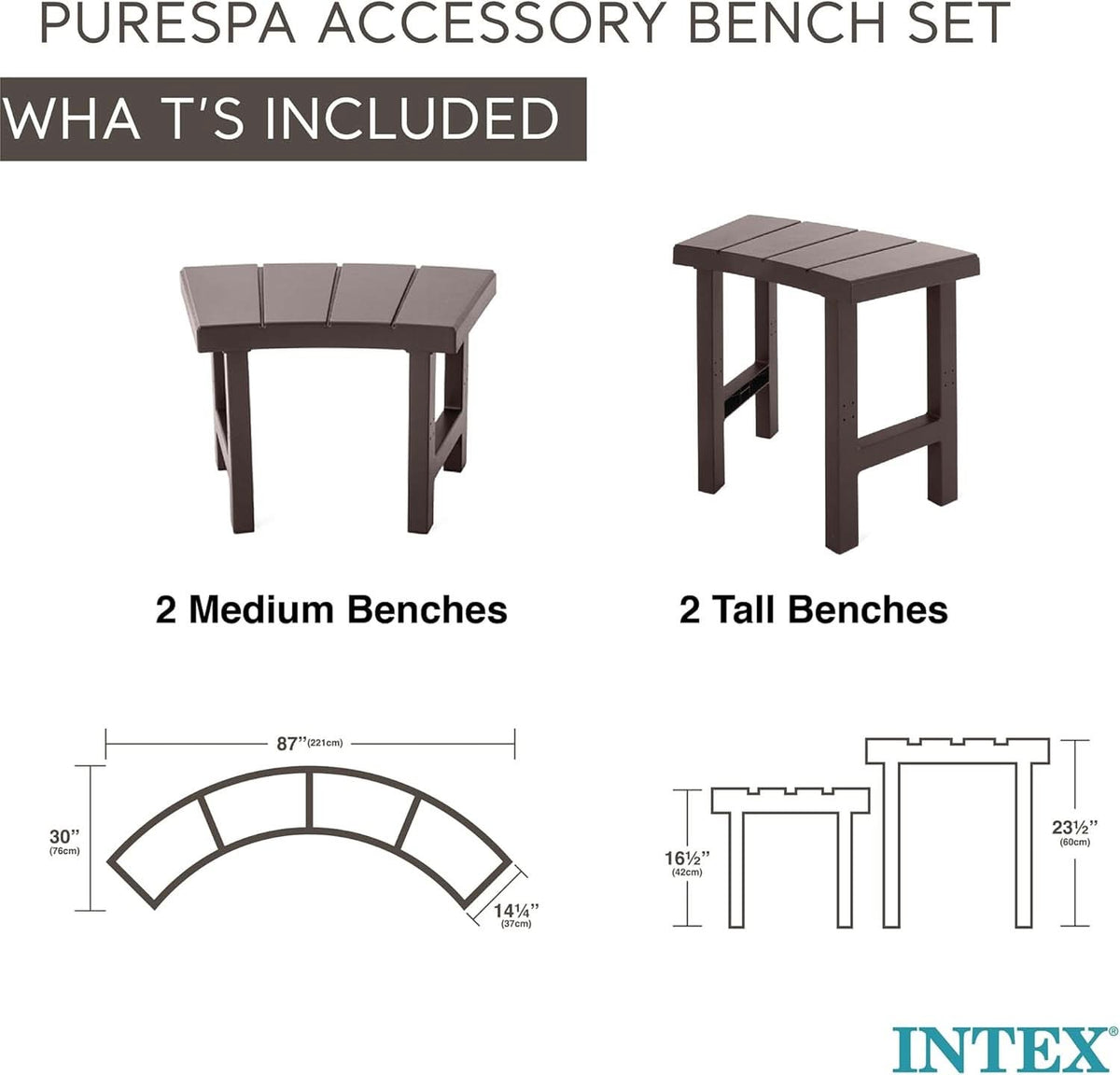 Two Medium Height PureSpa Benches For Four Person Spas Featuring Curved Seating Set