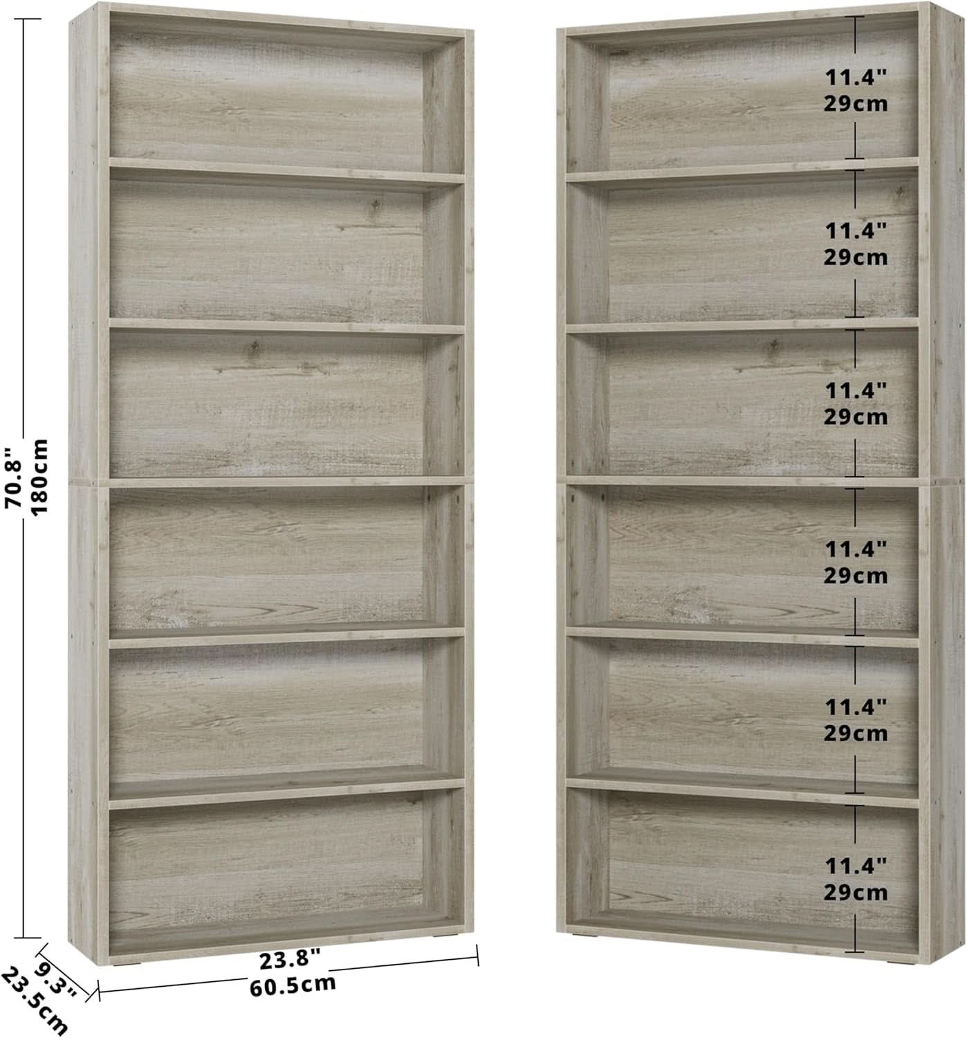 Two Pack 70 Inch Floorstanding Bookcase With Six Tiers