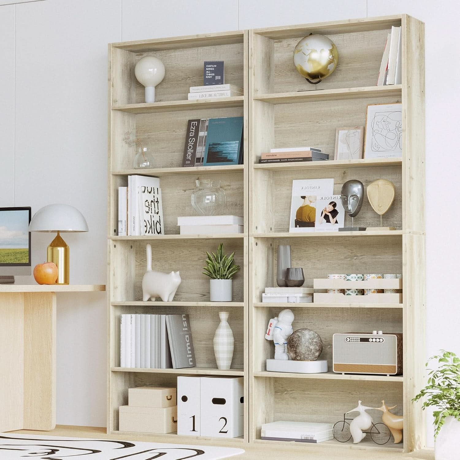 Two Pack 70 Inch Floorstanding Bookcase With Six Tiers