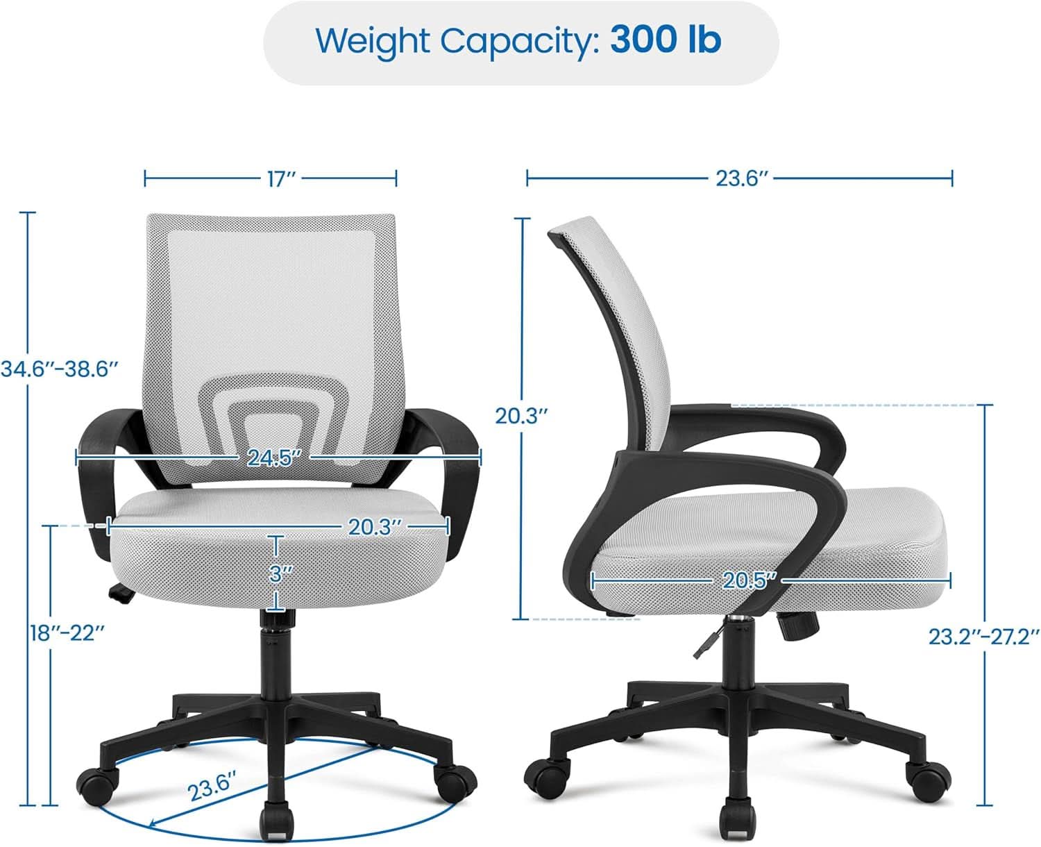 Two Pack Ergonomic Mesh Office Chairs With Lumbar Support And Adjustable Height Swivel Rolling Task Chairs Grey