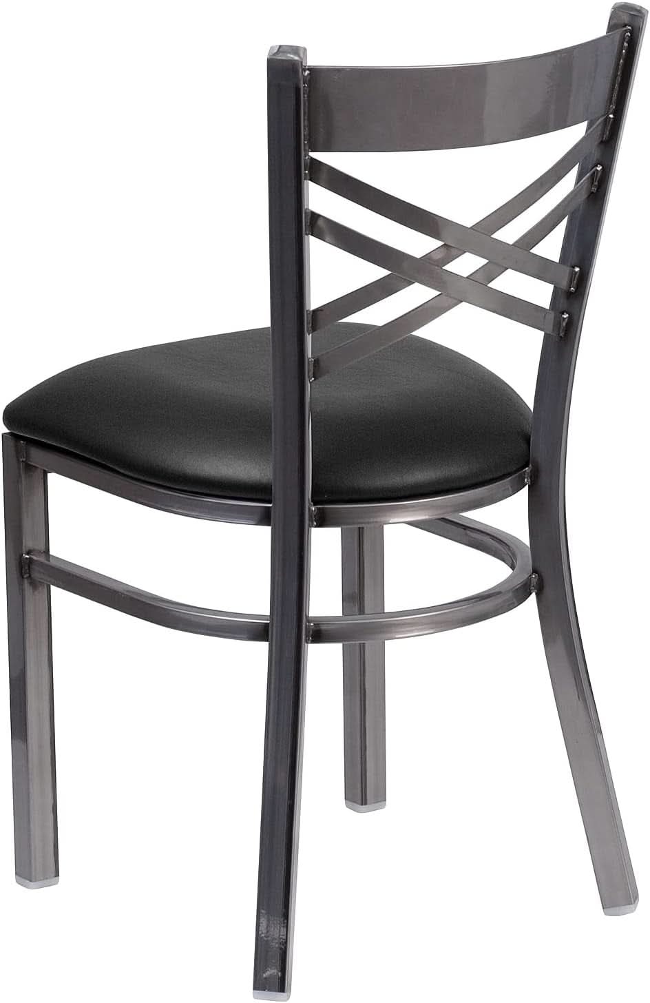 Two Pack Hercules Series Clear Coated X Back Metal Restaurant Chair Black Vinyl Seat