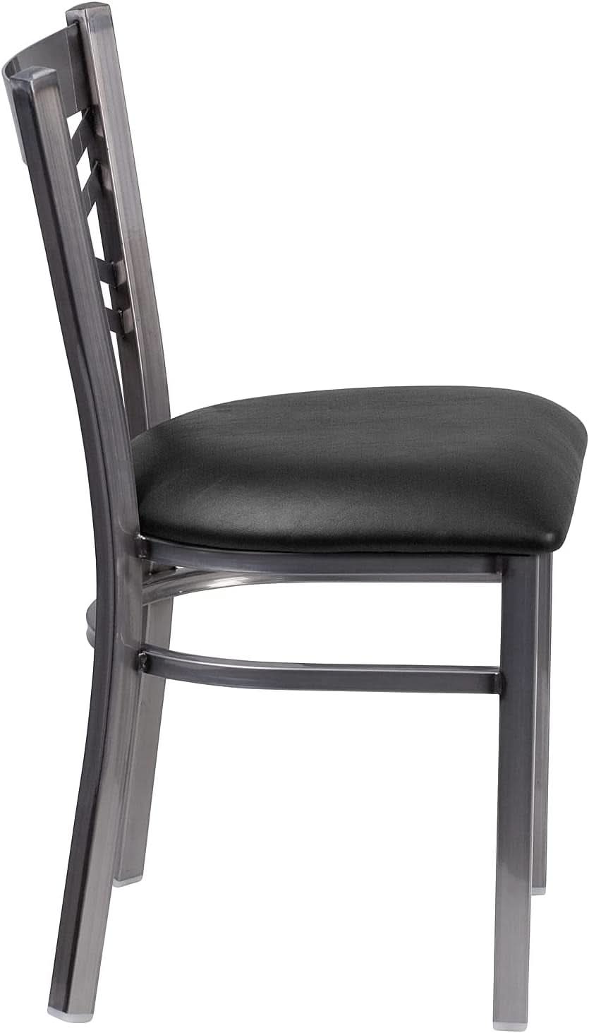 Two Pack Hercules Series Clear Coated X Back Metal Restaurant Chair Black Vinyl Seat