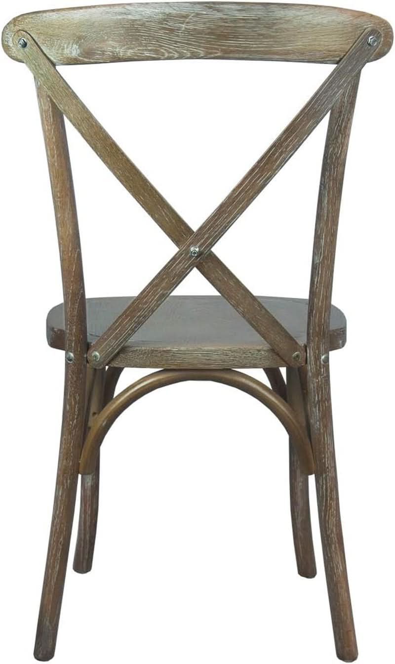 Two Pack Medium White Grain X-Back Dining Chairs Stackable Elm Wood Construction