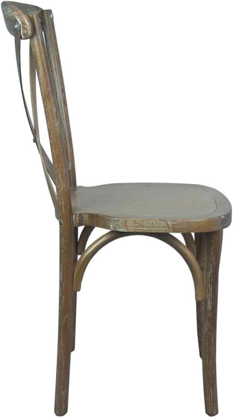 Two Pack Medium White Grain X-Back Dining Chairs Stackable Elm Wood Construction