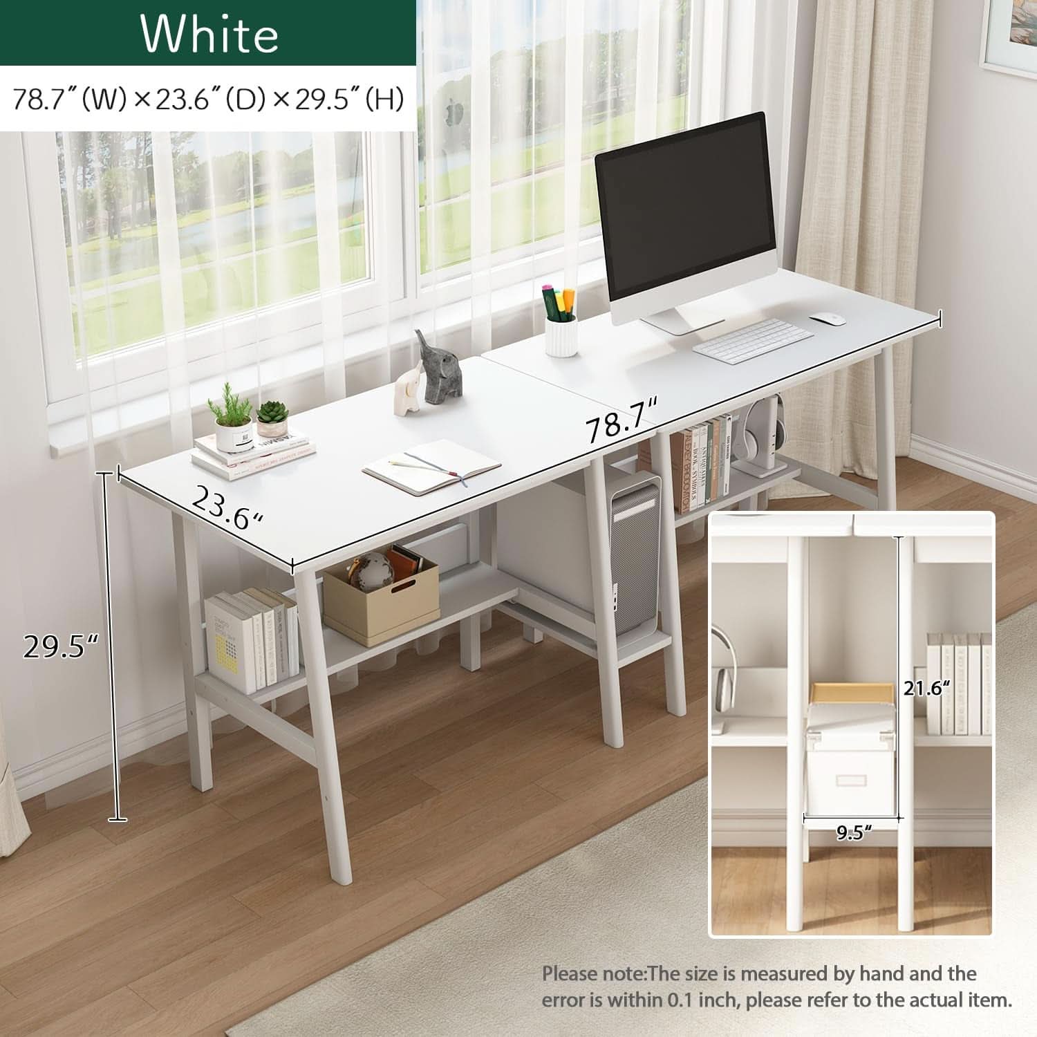Two Person Desk With BuiltIn Bookshelf 79Inch White