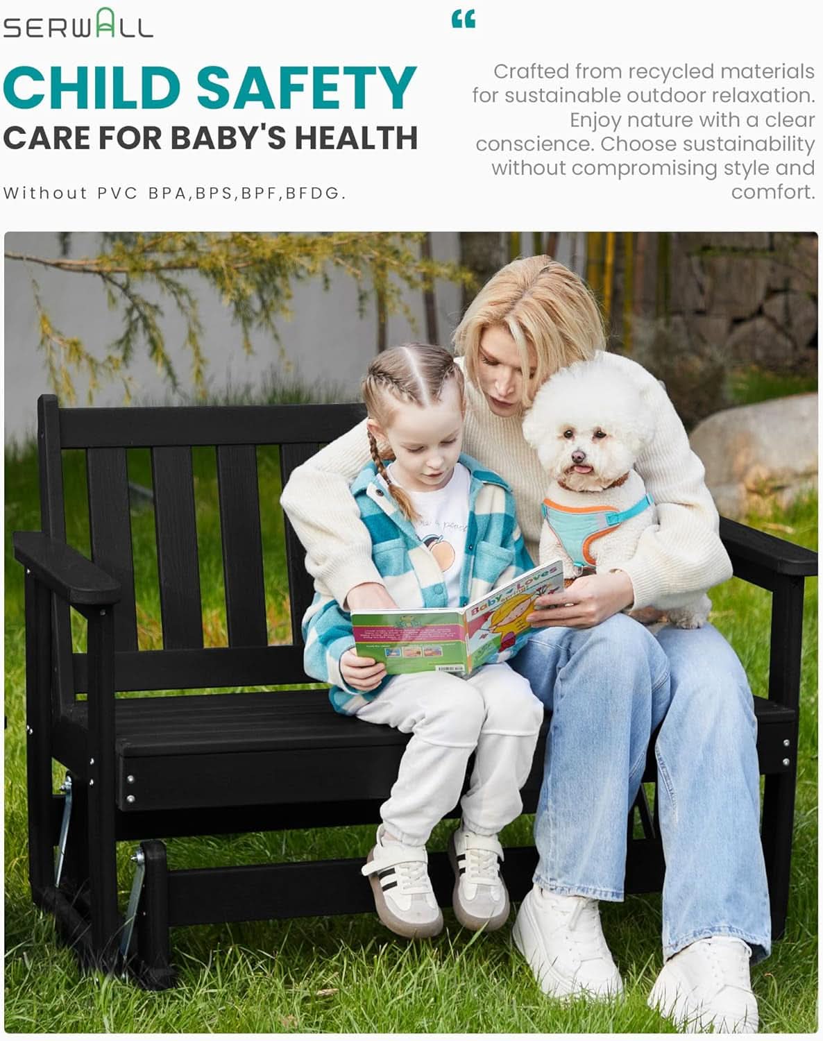 Two Person Outdoor Glider Bench Weather Resistant Comfortable