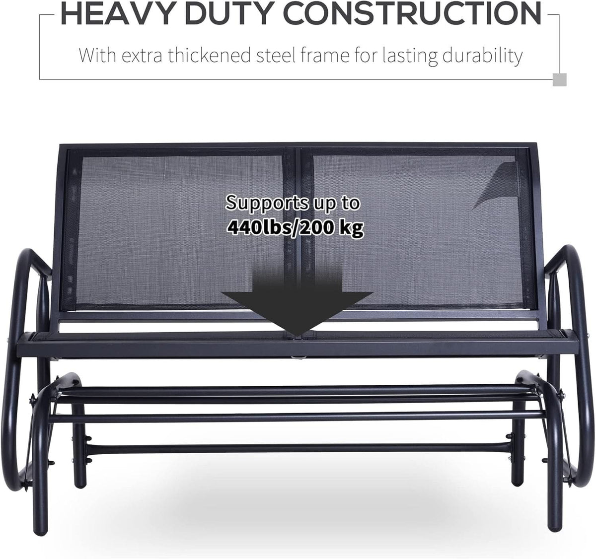 Two Person Outdoor Glider Bench with Steel Frame