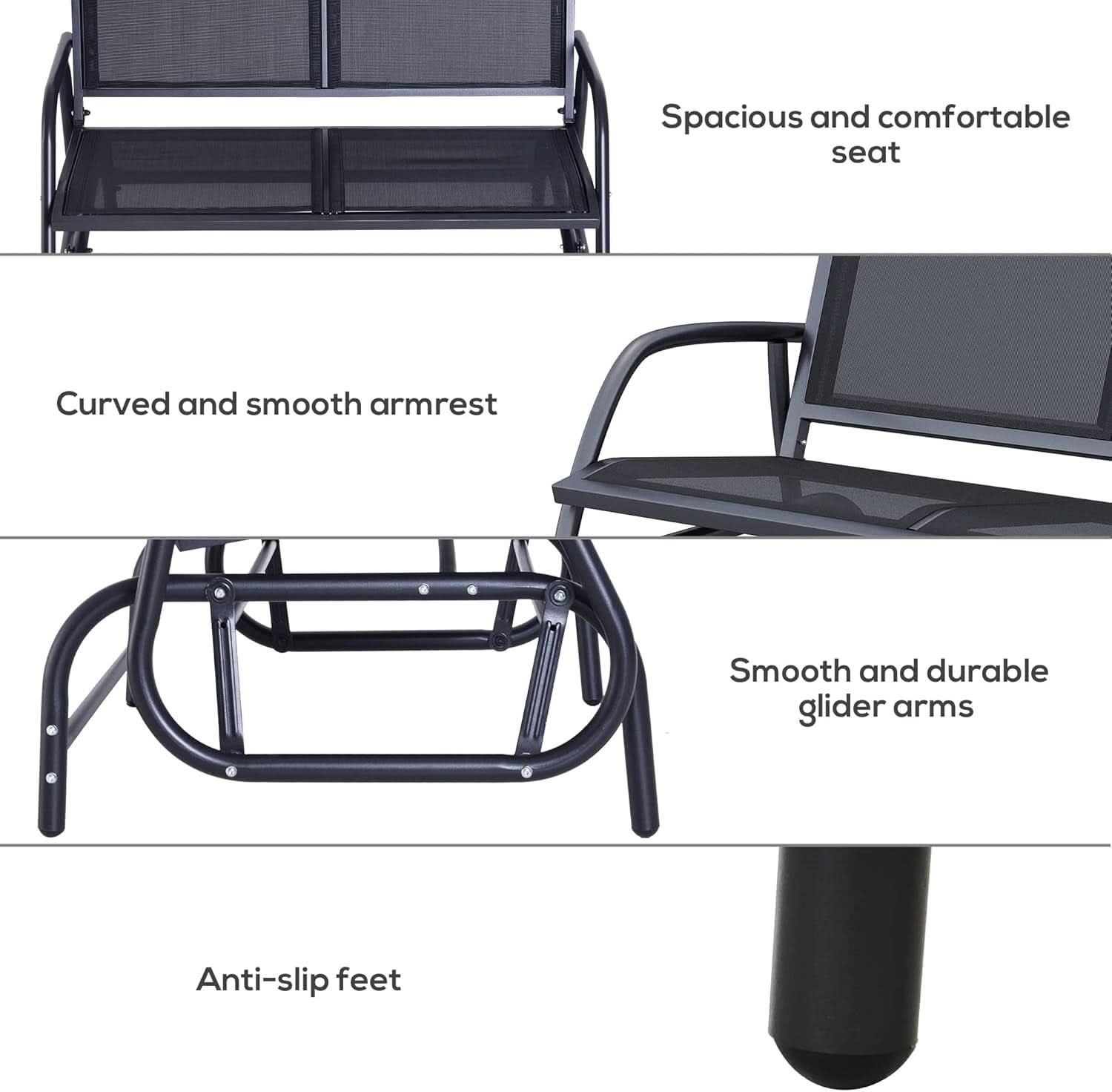 Two Person Outdoor Glider Bench with Steel Frame