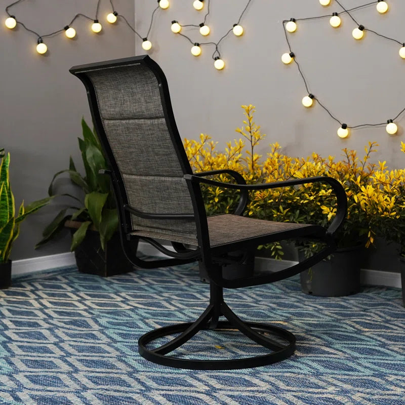 Two Person Outdoor Swivel Chairs With Wood Table Top