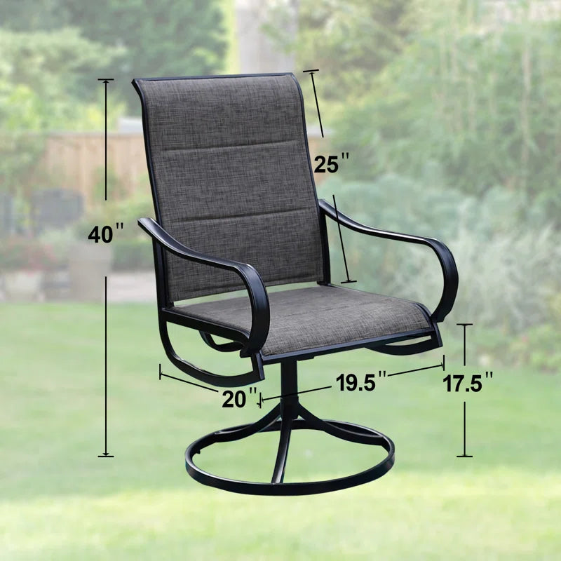Two Person Outdoor Swivel Chairs With Wood Table Top