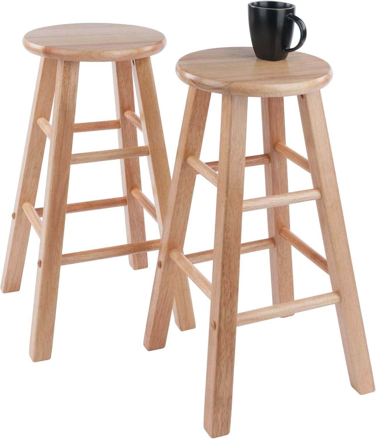 Two Piece 24 Inch Natural Finish Solid Wood Counter Stools