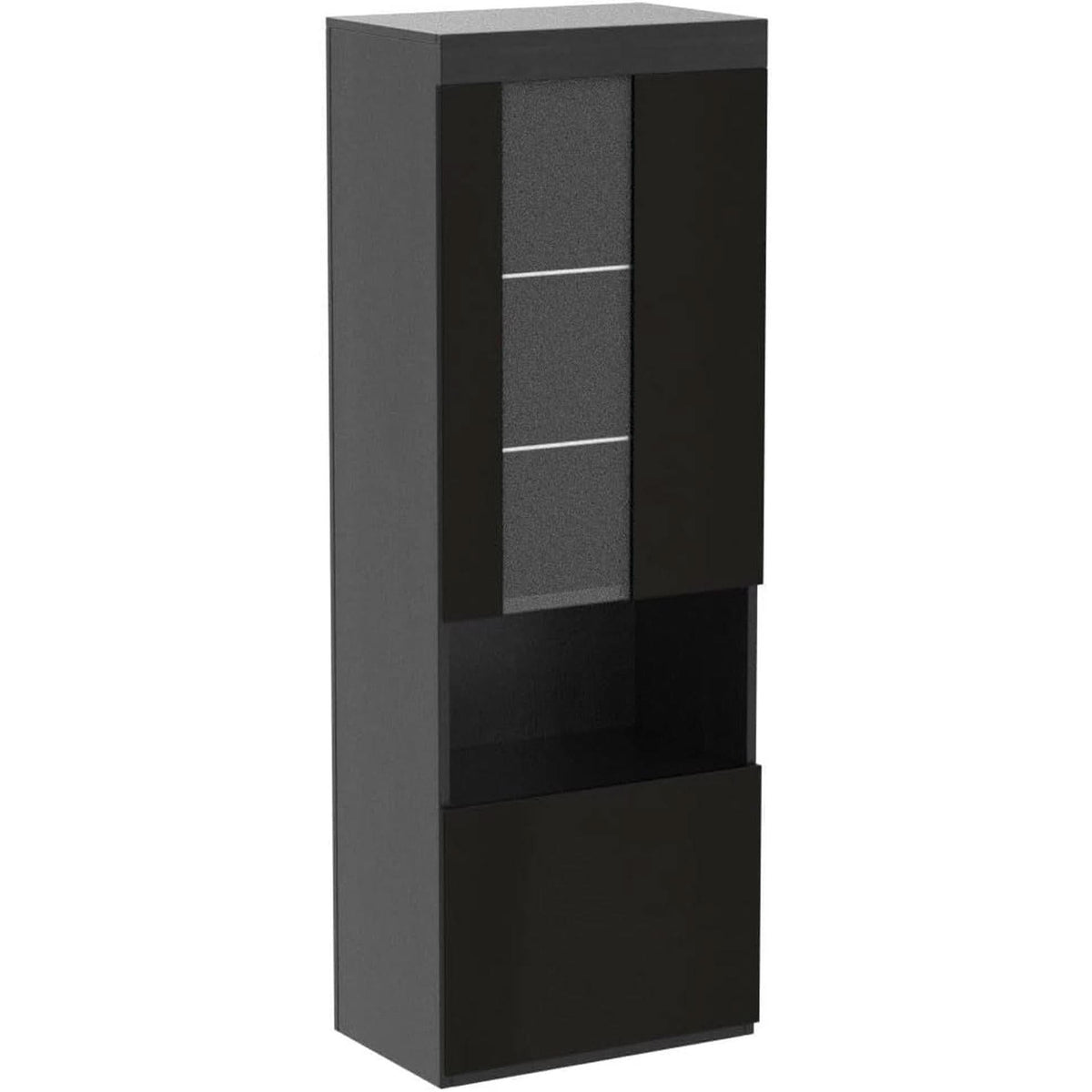 Two Piece 71 Inch Tall Bookcase Storage Cabinet With Glass Doors Set Of Two For Living Room And Office